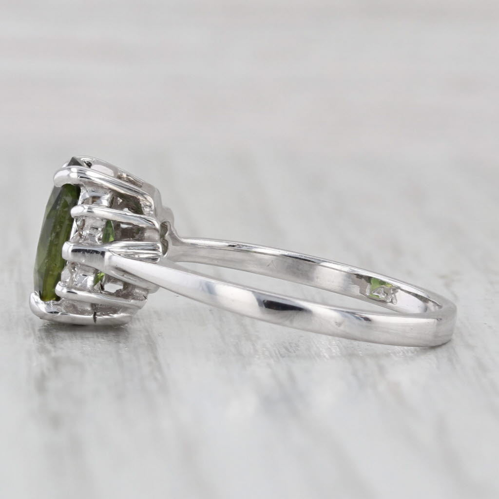 Light Gray 3.20ctw Oval Green Tourmaline Diamond Ring 14k White Gold Size 7.5