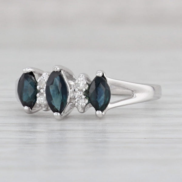 Light Gray 0.87ctw Blue Sapphire Marquise 3-Stone Diamond Ring 14k White Gold Size 8