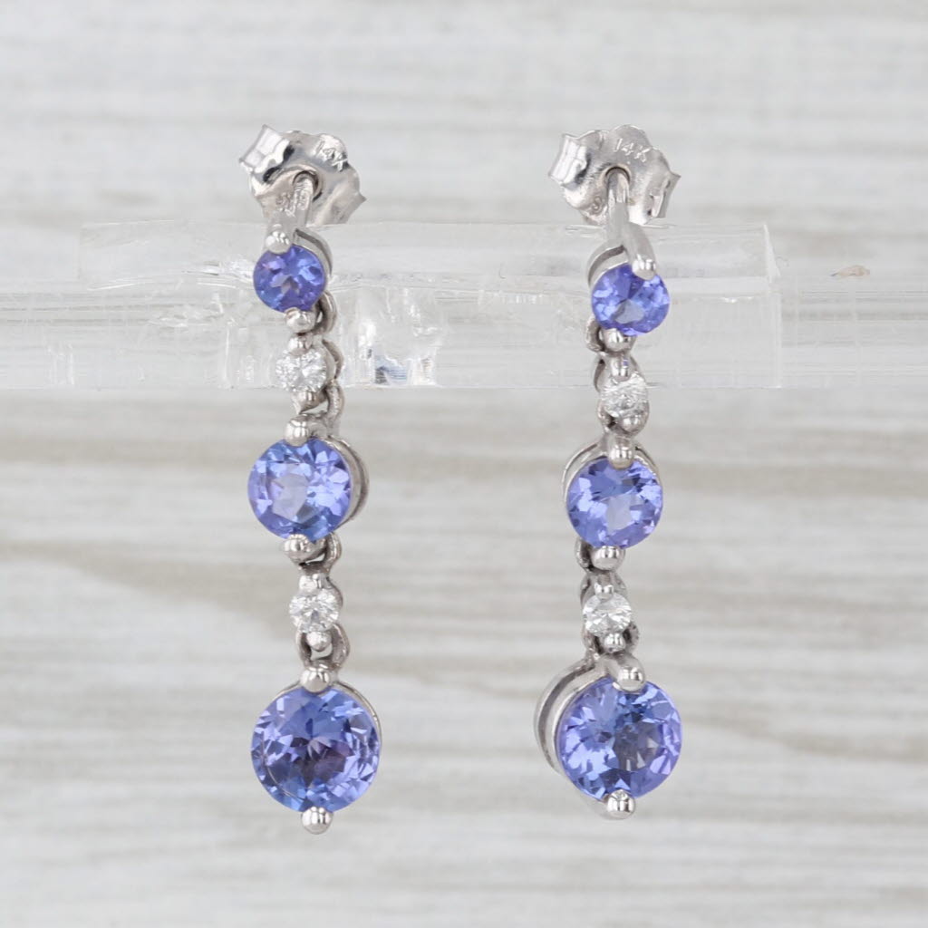 1.34ctw Tanzanite Diamond Journey Earrings 14k White Gold Pierced Drops