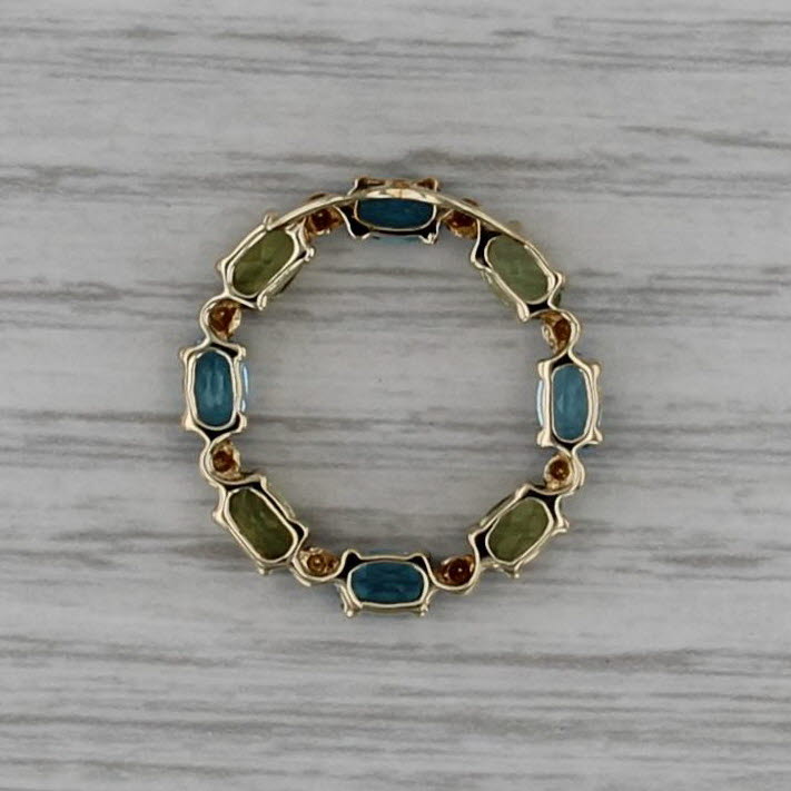 Blue Topaz Green Peridot Eternity Circle Pendant 10k White Gold Floating Drop