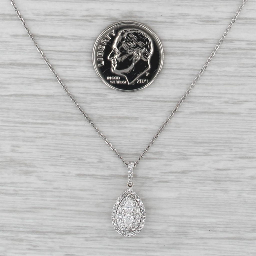 0.40ctw Diamond Halo Teardrop Pendant Necklace 10k White Gold 16-18" Cable Chain