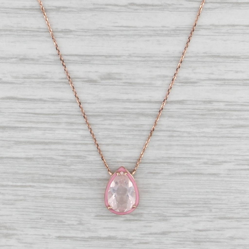 1.70ct Pear Pink Rose Quartz Pendant Necklace 14k Rose Gold 16" 17" 18"