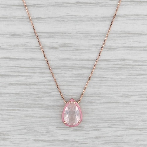 1.70ct Pear Pink Rose Quartz Pendant Necklace 14k Rose Gold 16" 17" 18"