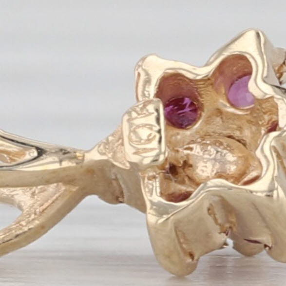 Ruby Diamond Flower Pendant 10k Yellow Gold Small Drop