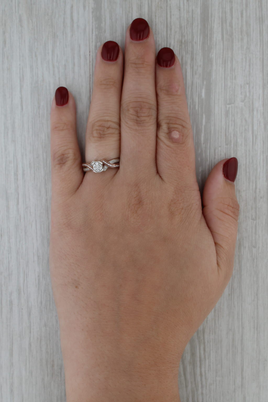 0.17ctw Diamond Cluster Engagement Ring 10k Rose Gold Sterling Silver Size 6.25