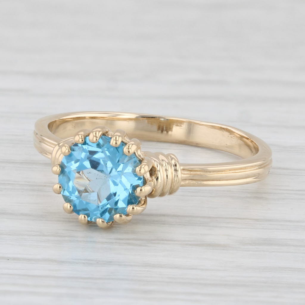 Light Gray 1.65ct Round Blue Topaz Solitaire Ring 14k Yellow Gold Size 7