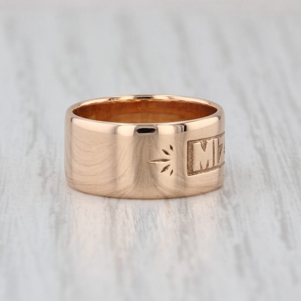 E & Co Antique Mizpah Ring 18k Rose Gold Small Wide Band Watchtower Hebrew