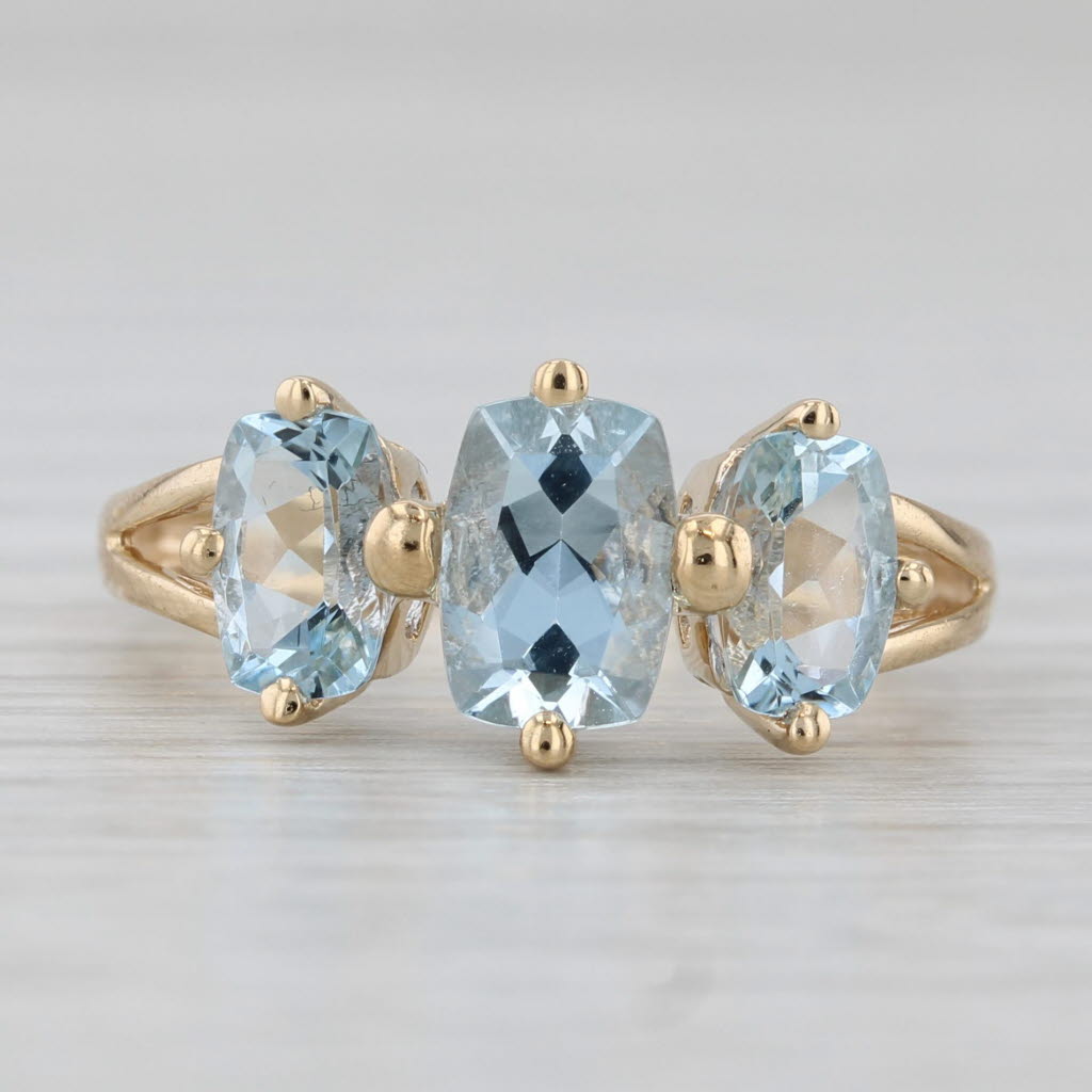 Gray 1.64ctw Aquamarine 3-Stone Ring 14k Yellow Gold Size 6