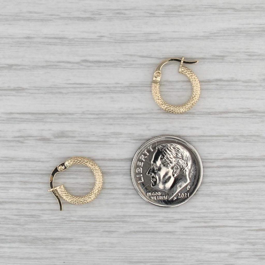 Crosshatch Pattern Small Hoop Earrings 18k Yellow Gold Snap Top Huggie Hoops