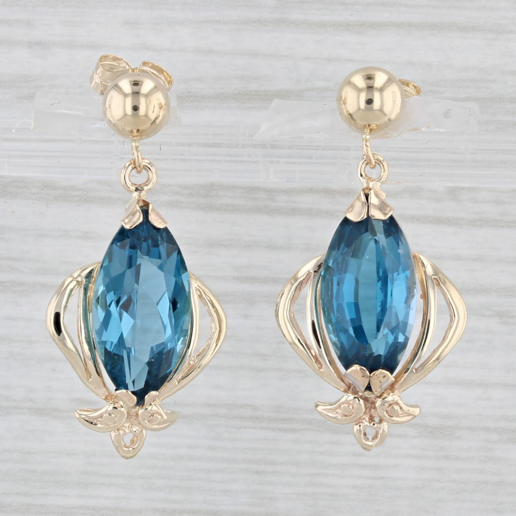 Light Gray 6.80ctw London Blue Topaz Dangle Earrings 14 Yellow Gold Marquise Drops