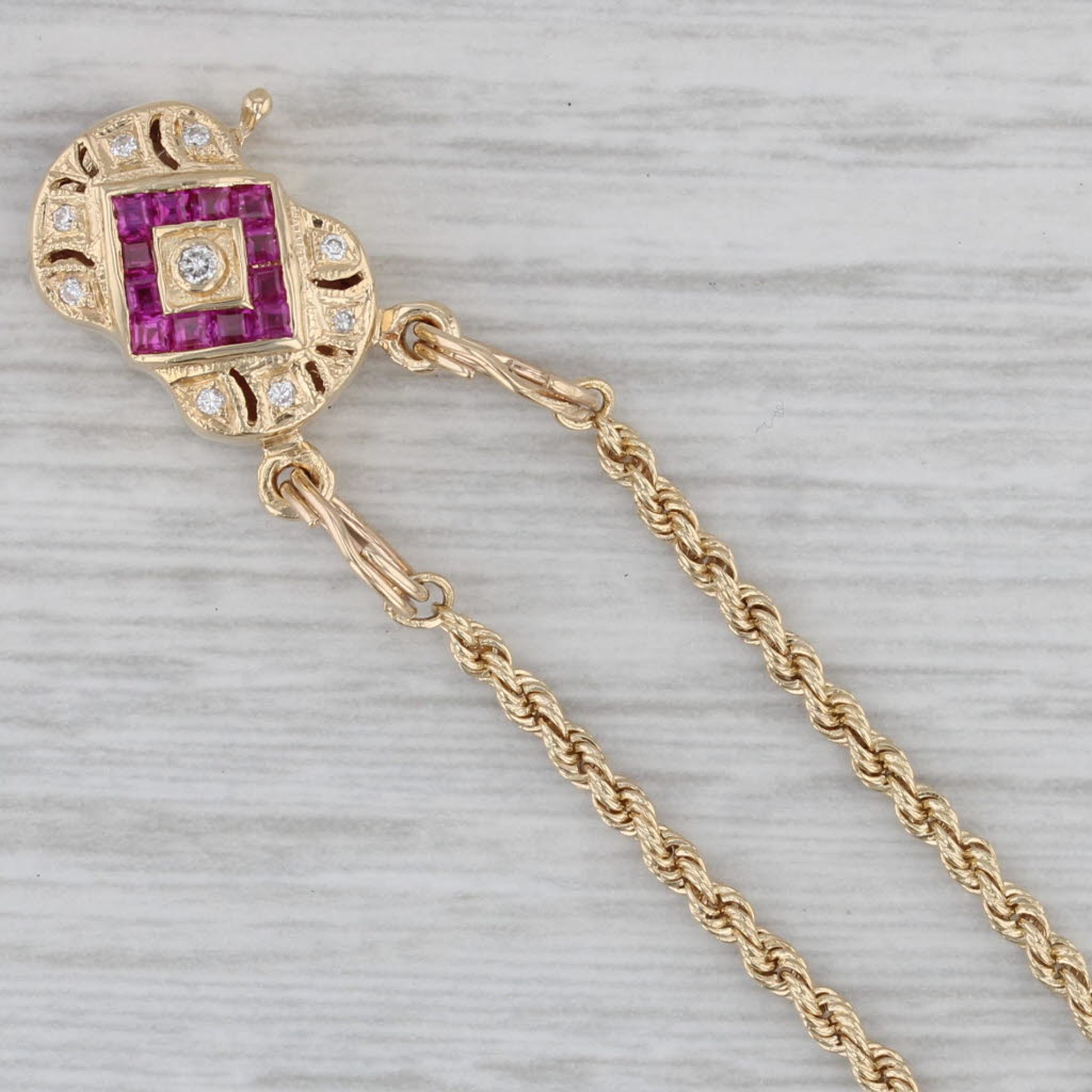 Gray Joshua Slide Charm Bracelet Diamond Ruby Clasp 14k Yellow Gold 7 Rope chains