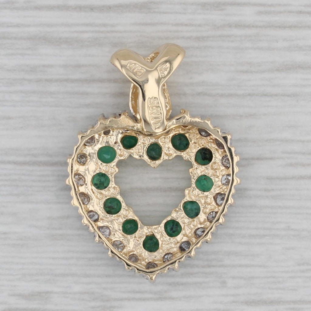 Gray 1.07ctw Emerald Diamond Heart Pendant 14k Yellow Gold