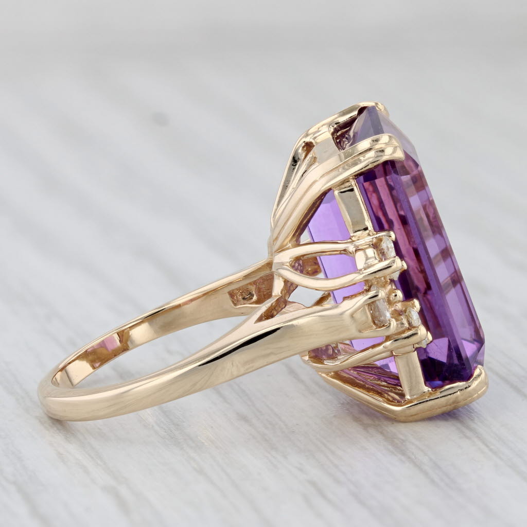 Light Gray 14ctw Large Emerald Cut Amethyst Diamond Ring 14k Yellow Gold Size 6.25 Cocktail