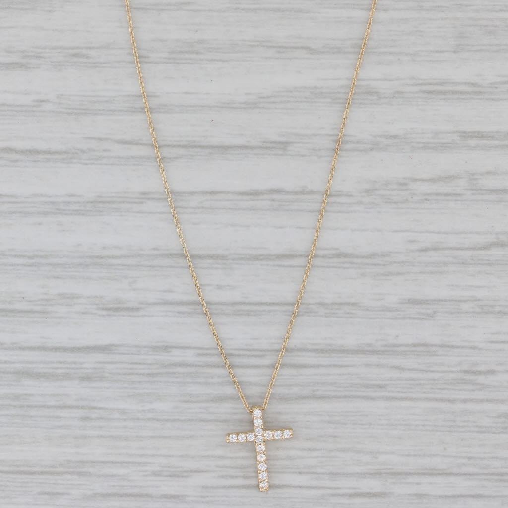 Gray New Cubic Zirconia Cross Pendant Necklace 14k Yellow Gold 18" Box Chain