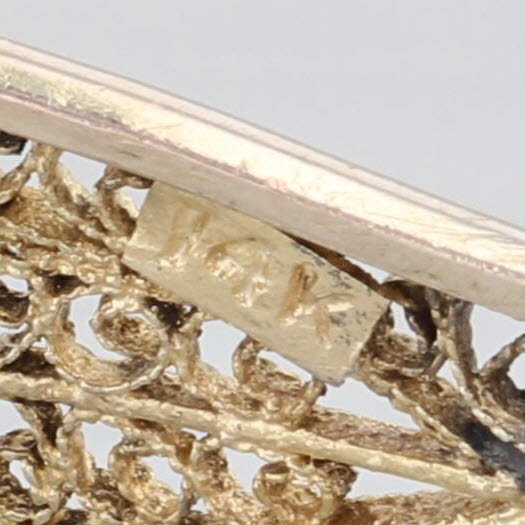 Vintage 1.05ct Amethyst Seed Pearl Filigree Bar Brooch 14k Yellow Gold Pin