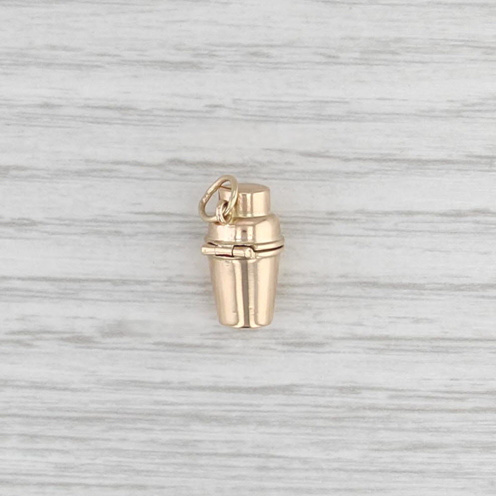 Vintage Drink Shaker Charm 14k Yellow Gold Figural Devil Inside 3D Opens Pendant