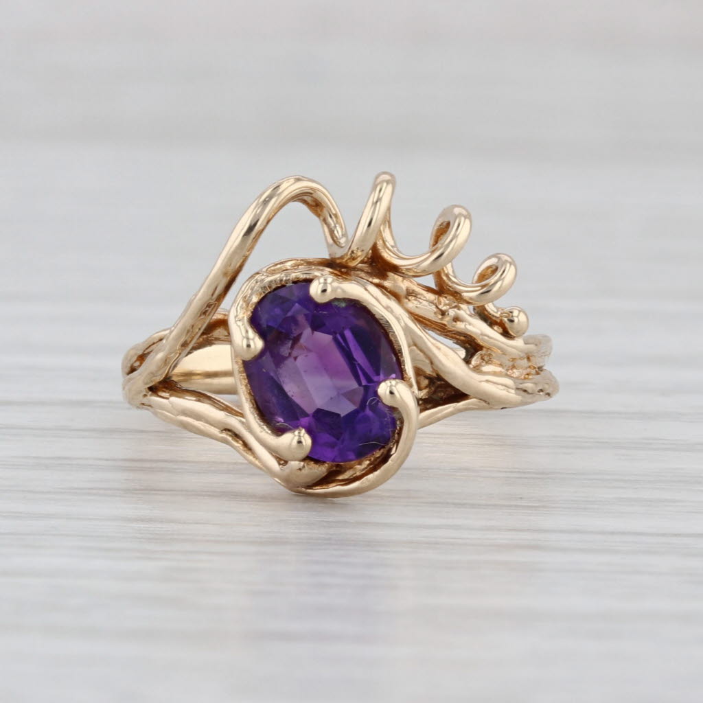 Custom 1.05ct Oval Solitaire Amethyst Coiled Ring 14k Yellow Gold Size 6.5