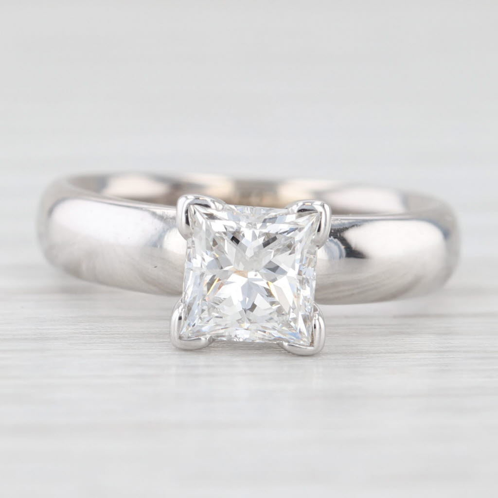 Light Gray 0.91ct Princess Diamond Solitaire Engagement Ring 14k White Gold Size 4.5