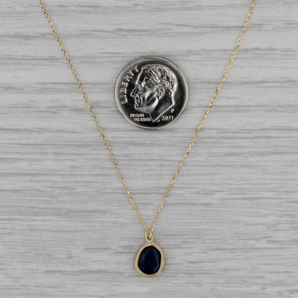 Blue Quartz Teardrop Pendant Necklace 14k Yellow Gold 18" Cable Chain