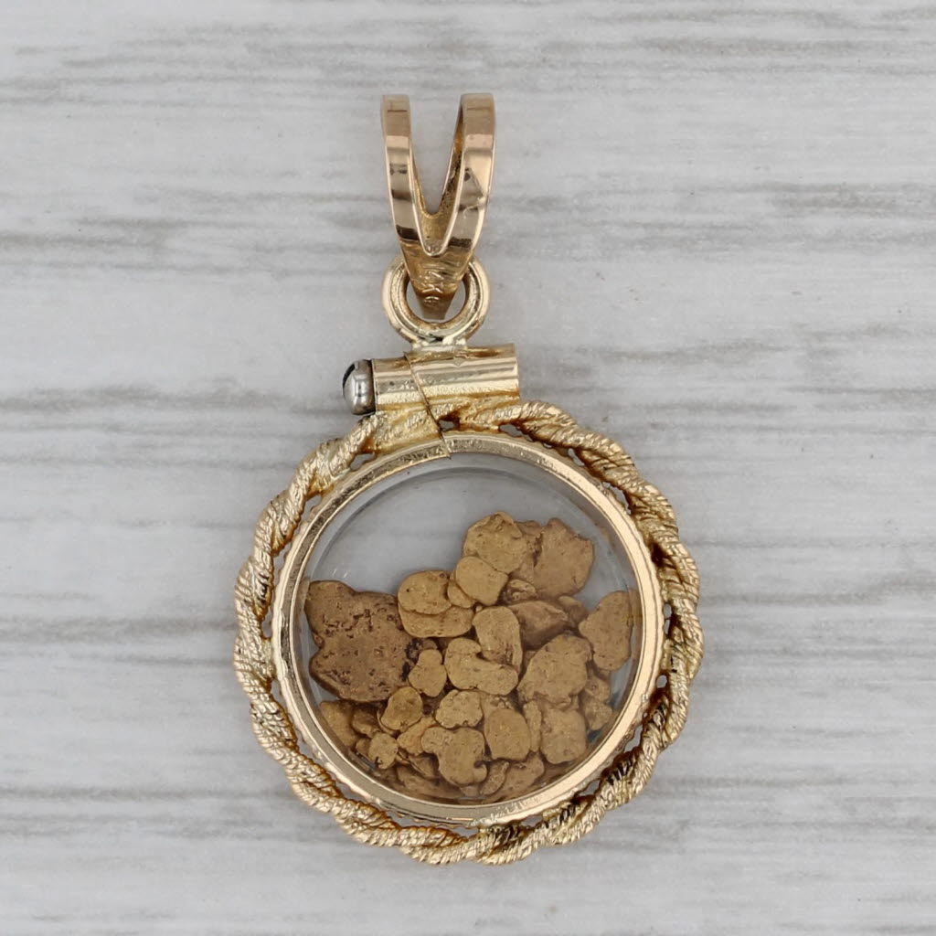 Gray Vintage Authentic Gold Nuggets in resin Pendant 14k 20k Yellow Gold