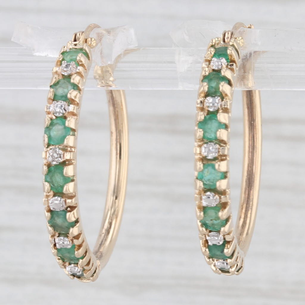 Light Gray 1ctw Emerald Diamond Hoop Earrings 10k Yellow Gold Snap Top Round Hoops