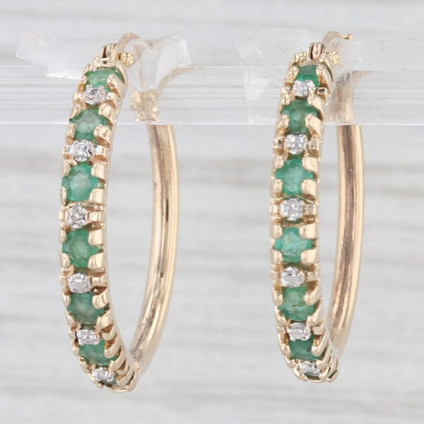 1ctw Emerald Diamond Hoop Earrings 10k Yellow Gold Snap Top Round Hoops