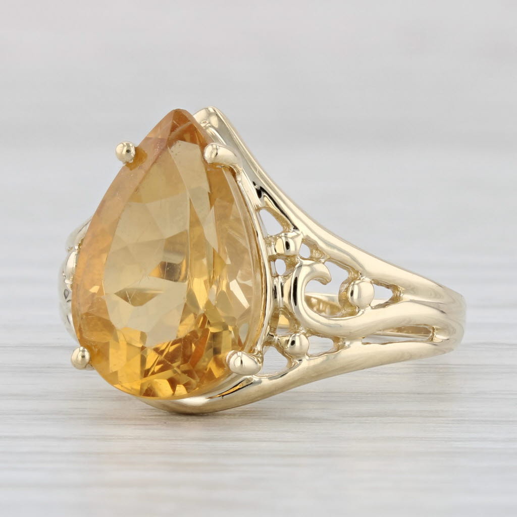 Light Gray 5.80ct Orange Pear Citrine Solitaire Ring 14k Yellow Gold Size 8