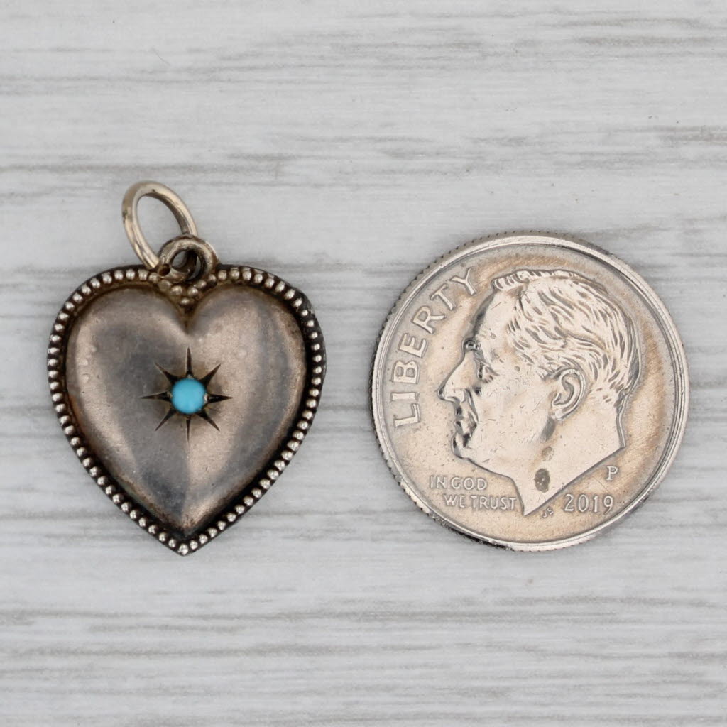 Vintage Puffy Heart Charm Sterling Silver Glass Engraved Pendant