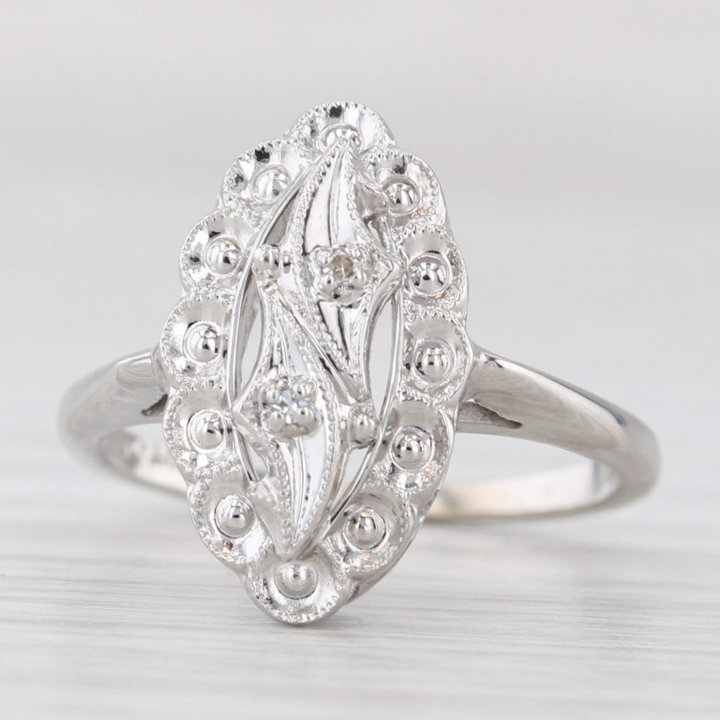 Light Gray Vintage Princess Diamond Ring 10k White Gold Size 4.5 Marquise Shape