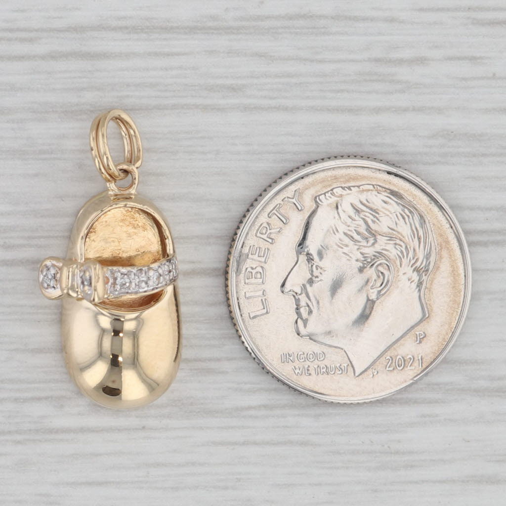 Gray Diamond Accented Baby Shoe Pendant 14k Yellow Gold Keepsake Charm