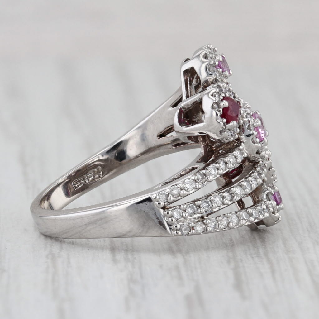 1.53ctw Diamond Pink Sapphire Ruby Cocktail Ring 14k White Gold Size 7.25