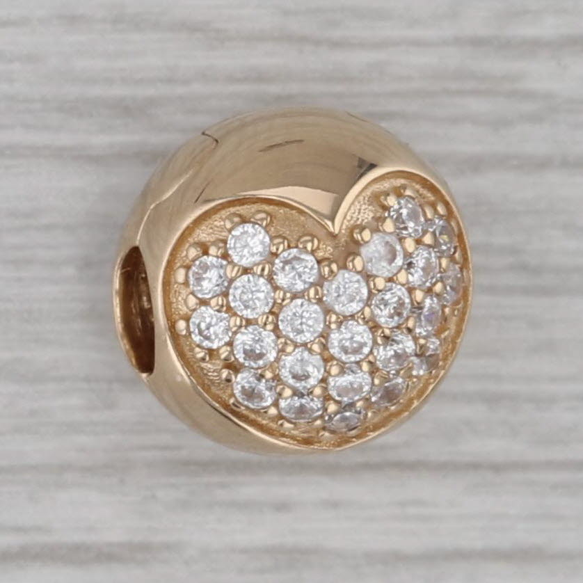 Dark Gray Pandora Pave Heart Clip Bead Charm 14k Gold Cubic Zirconia 750832CZ