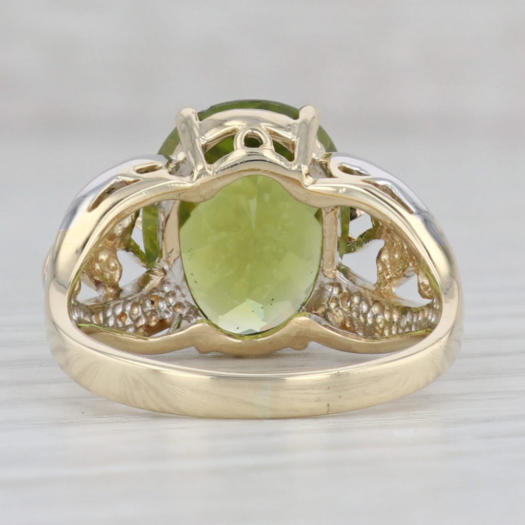 Gray 5.57ctw Oval Peridot Diamond Ring 14k Yellow Gold Sz 7.75 Cocktail Heart Accents