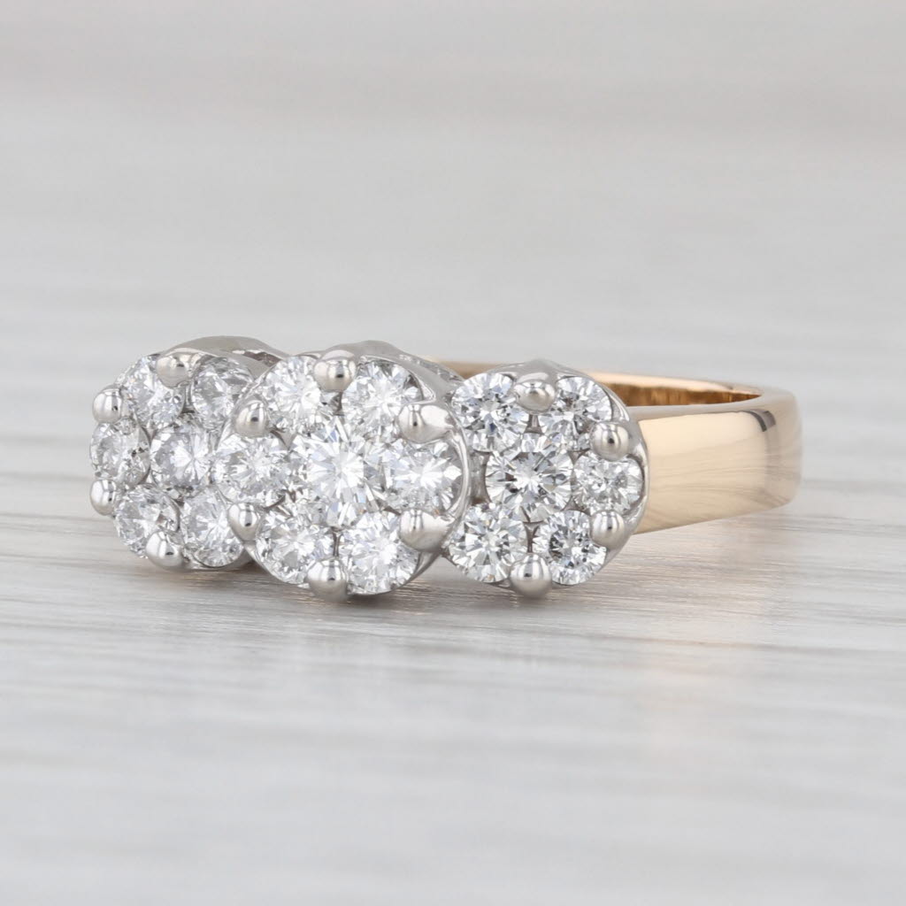 0.75ctw Diamond Flower Clusters Ring 14k Yellow White Gold Size 7.25 Engagement