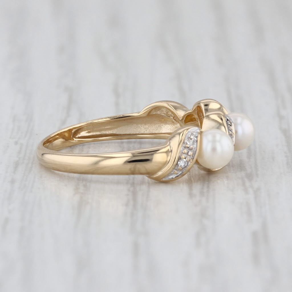 3-Stone Cultured Pearl Diamond Ring 14k Yellow Gold Size 7.5 Stackable