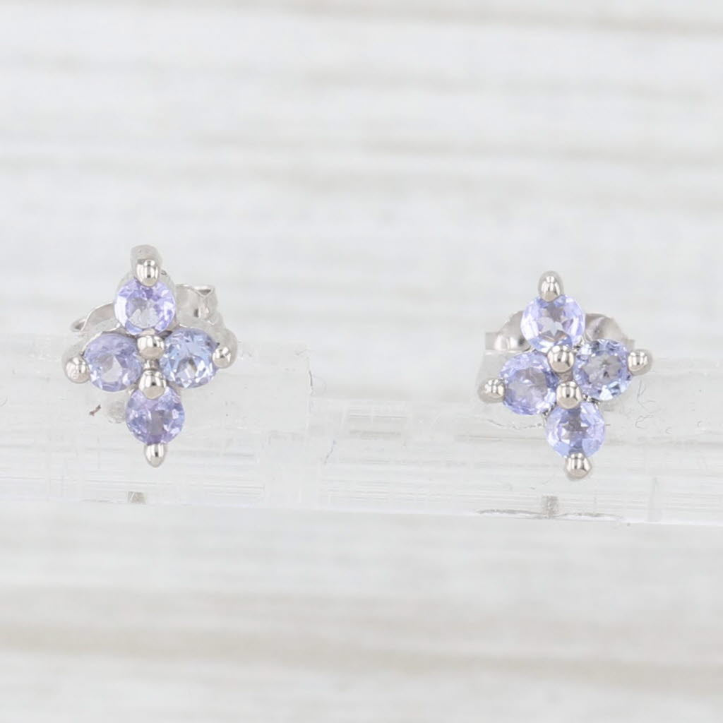 Light Gray 0.30ctw Tanzanite Flower Stud Earrings 10k White Gold