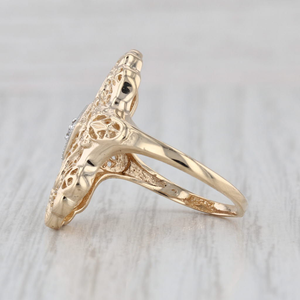 Vintage Filigree Diamond Ring 10k Yellow Gold Size 8.5