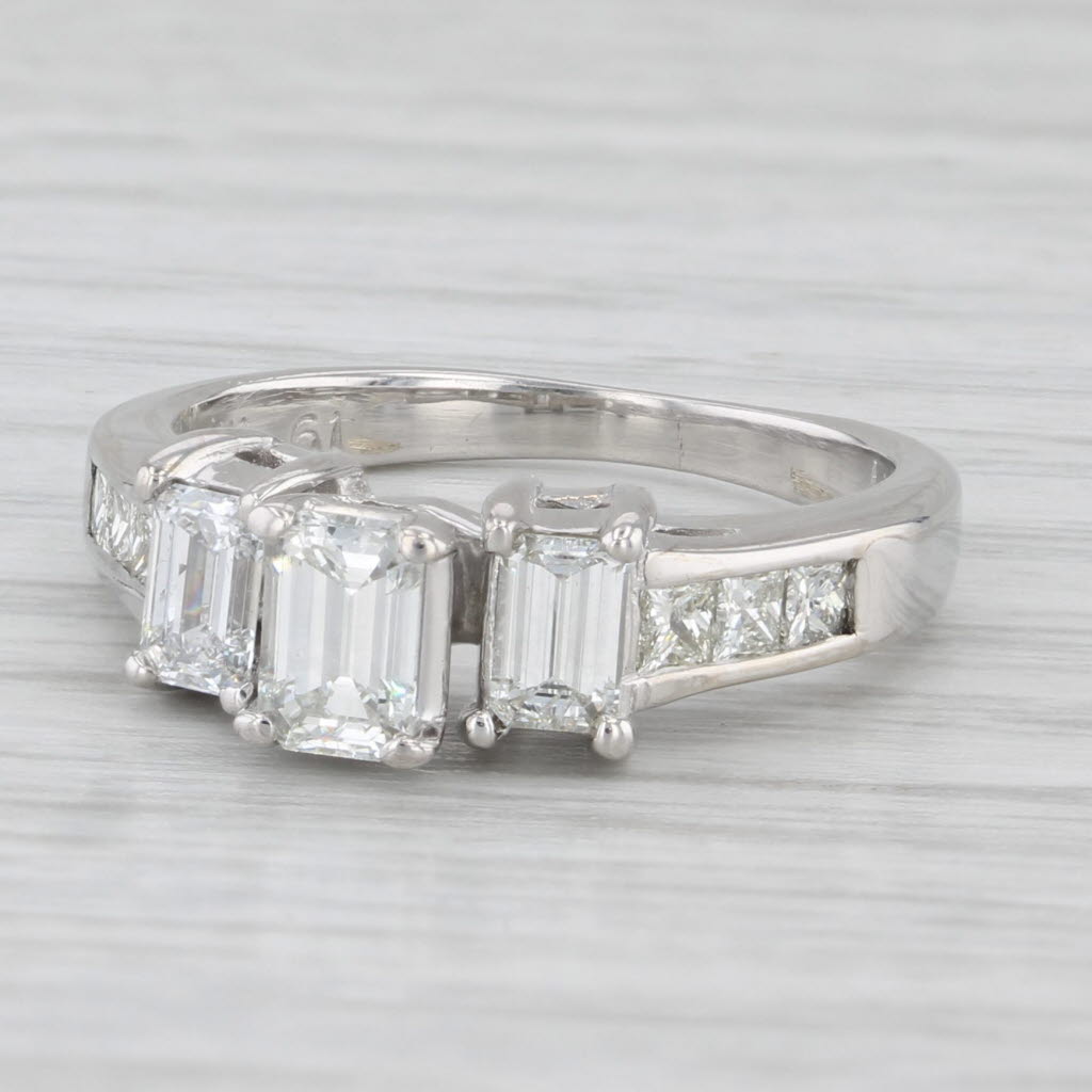 Light Gray 1.24ctw 3-Stone Emerald Cut Engagement Ring 14k White Gold Size 6.25