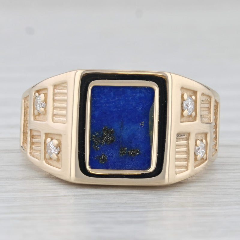 Lapis Lazuli Diamond Ring 14k Yellow Gold Size 11.75 Men's Vintage