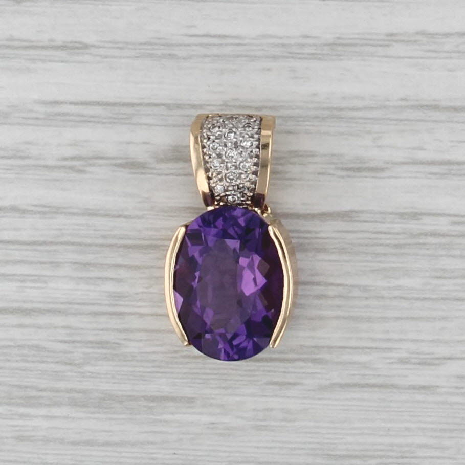 9.10ctw Oval Amethyst Diamond Pendant 14k Yellow Gold Enhancer Clip Bail