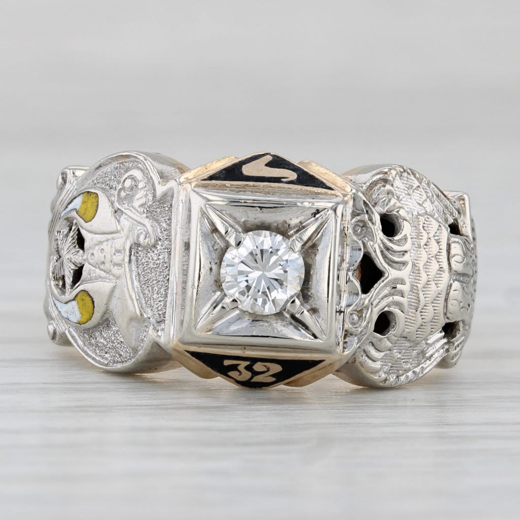 Gray 0.33ctw Diamond Masonic Ring 14k Gold Sz 10.5 Enamel Scottish Rite Shriners Yod