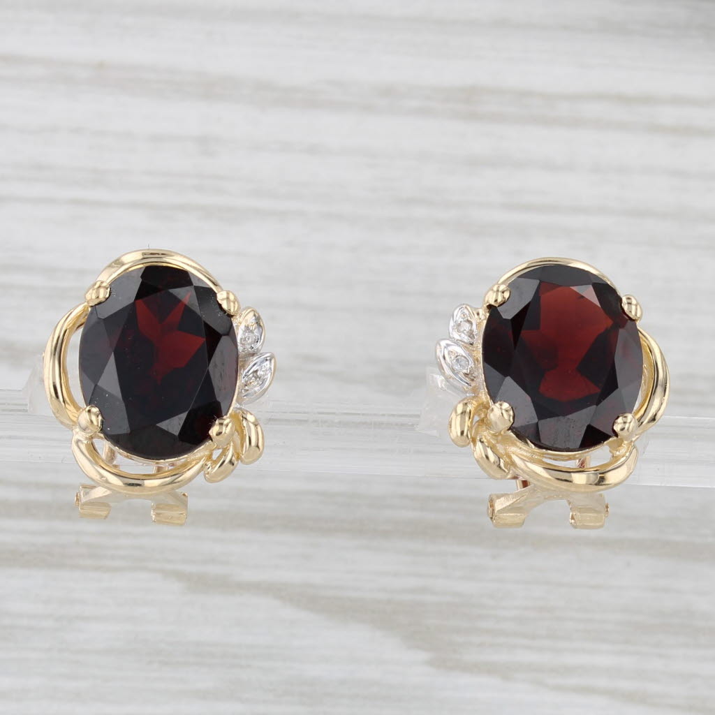 Light Gray 7.40ctw Garnet Diamond Drop Earrings 14k Yellow Gold Omega Backs