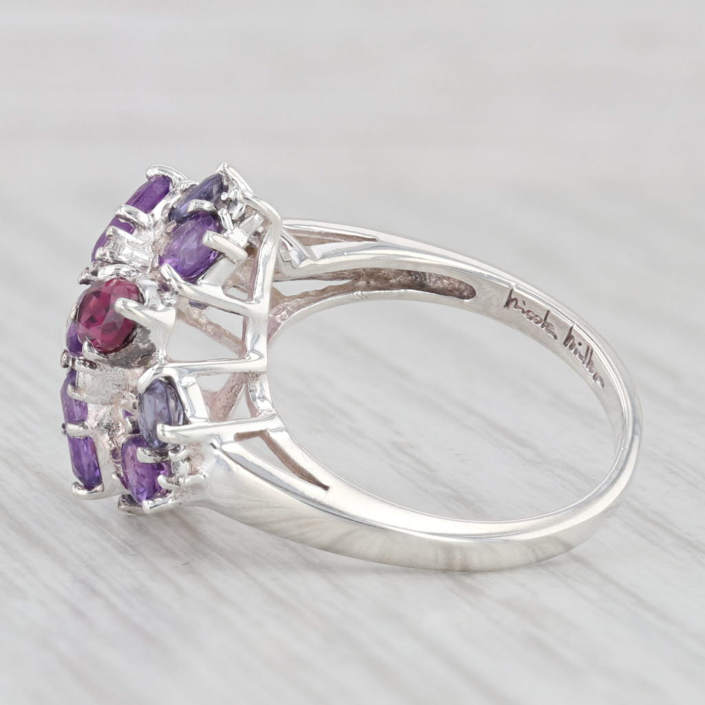 Light Gray 2.14ctw Amethyst Garnet Iolite Cluster Ring Sterling Silver Size 6.25