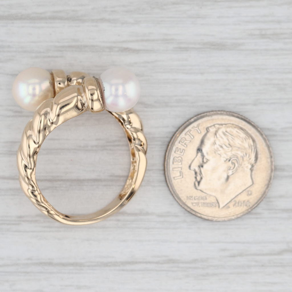 Cultured Pearl Bypass Ring 14k Yellow Gold Size 6 Adjustable