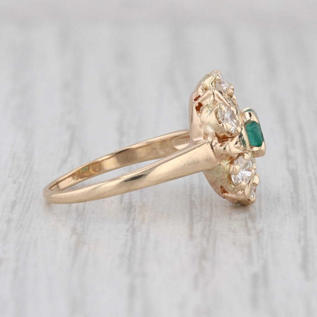 Antique Emerald Diamond Halo Star Ring 14k Yellwo Gold Size 6.25