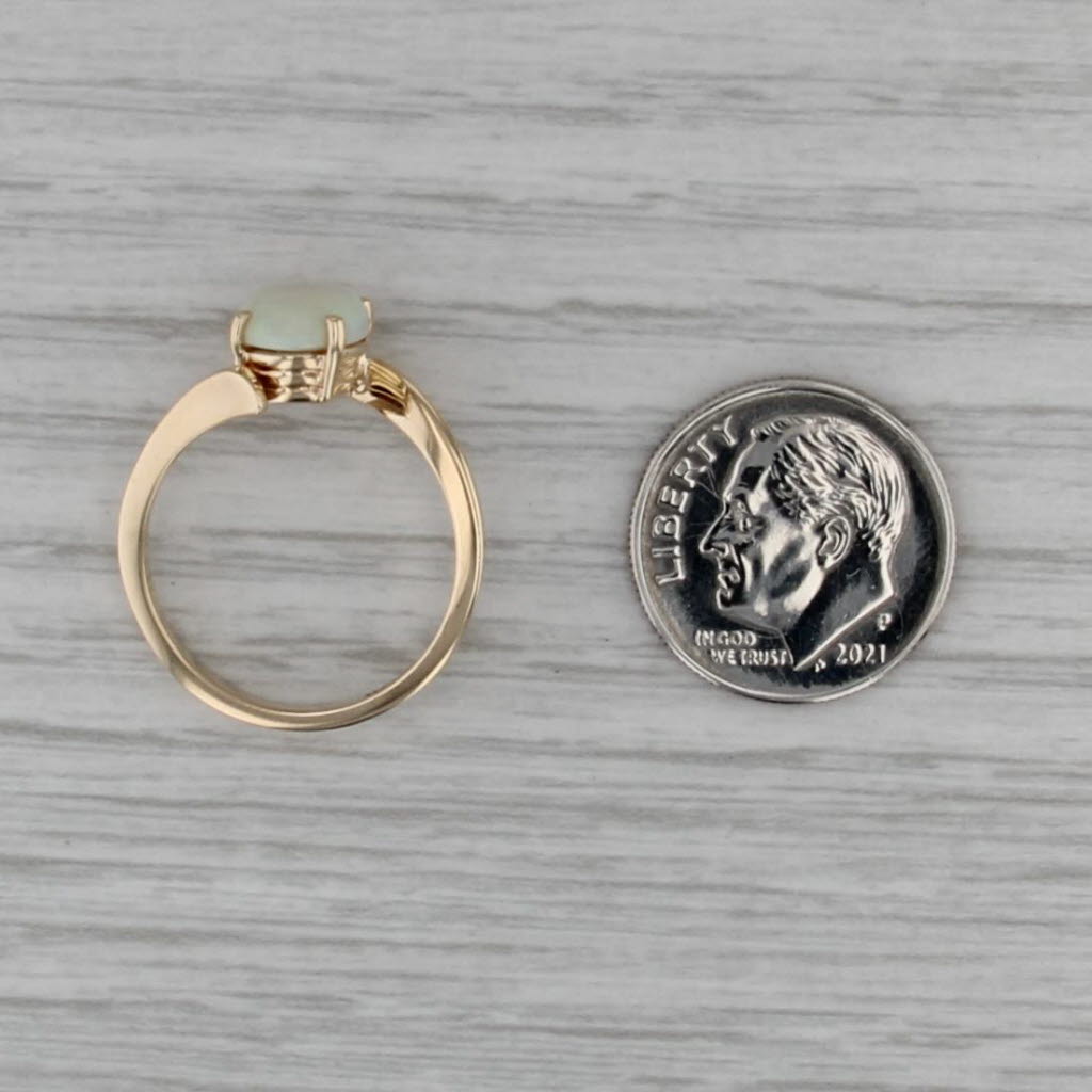 Oval Cabochon Opal Solitaire Bypass Ring 10k Yellow Gold Size 6.5