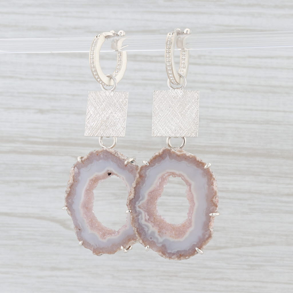 New Nina Wynn Hoop Charm Drops Earrings Sterling Silver Geode Slice Statement