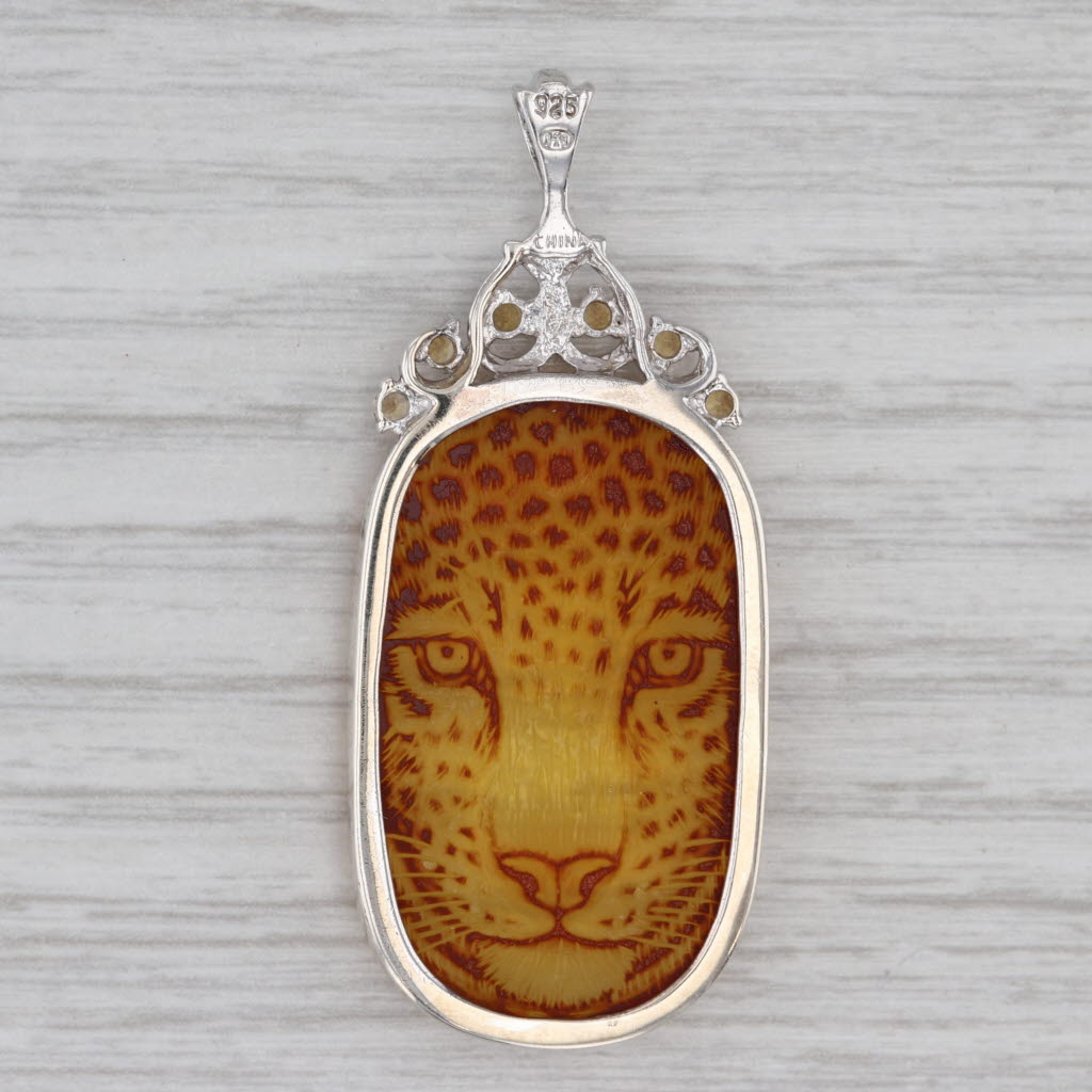 Gray New Citrine Resin Leopard Pendant Sterling Silver Statement