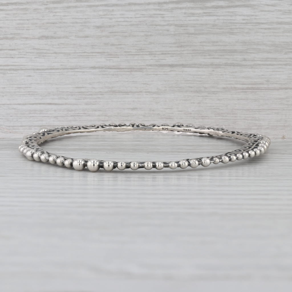 Ornate Bead Accented Bangle Bracelet Sterling Silver 8.25" 3.2mm Stackable