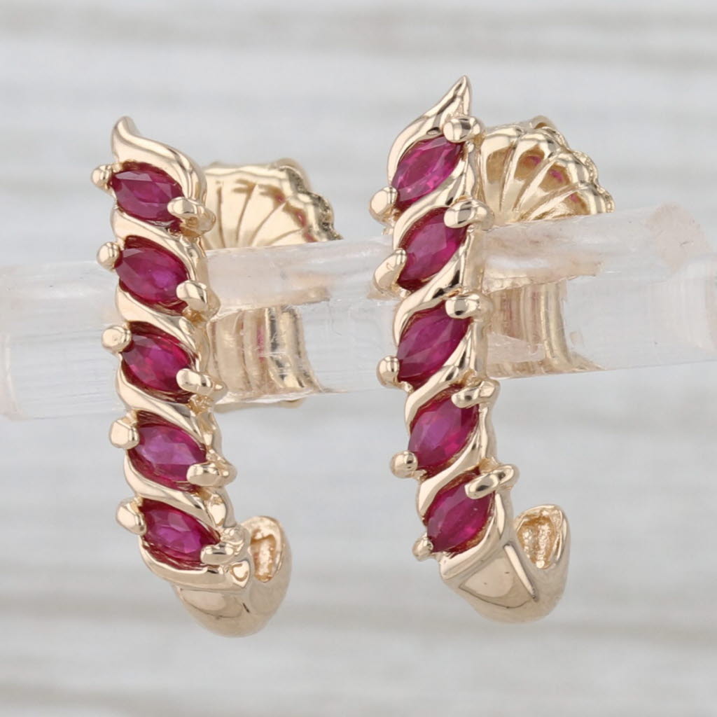 0.70ctw Ruby Diamond J-Hook Earrings 14k Yellow Gold